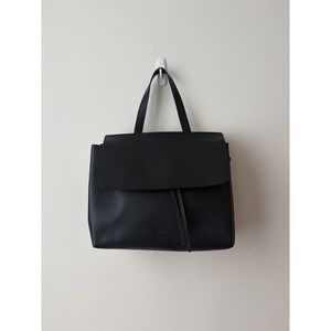 Mansur Gavriel Black Leather Bag Red Leather Interior Top Handle No Strap